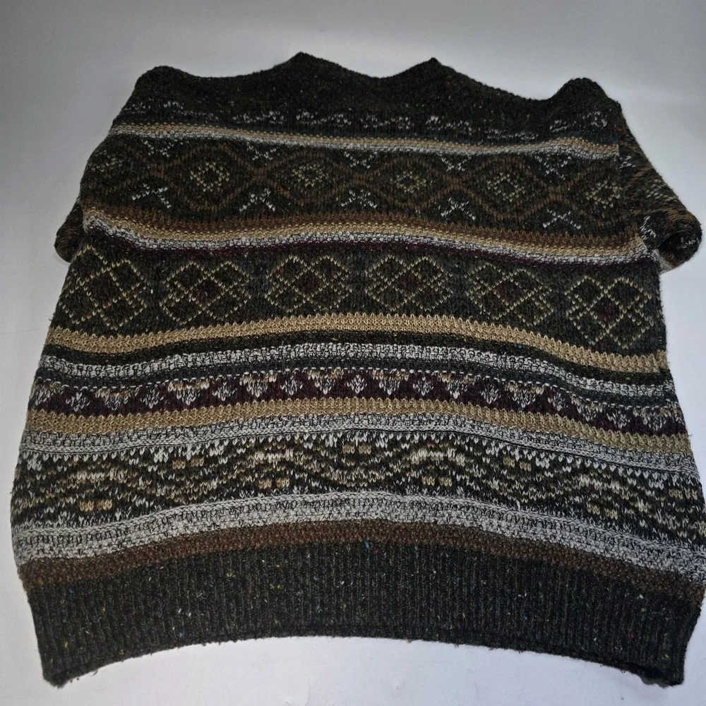 Vintage Prima Magalia Knit Sweater Mens L Brown Wool Blend Crew Neck Coogi Style